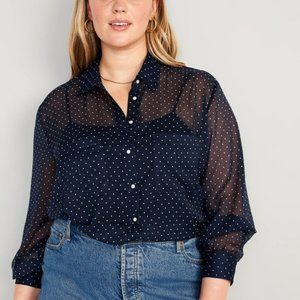 Sheer Navy Polka Dot Blouse size Medium